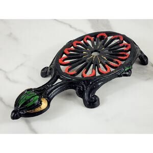 Trivet Cast Iron Turtle Shaped 9 1/2" Home Decor 80s Folk Art Vintage